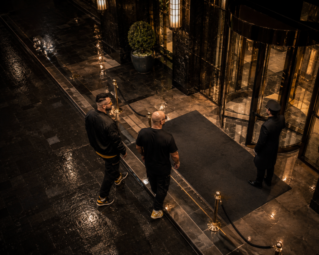 KING AI music video for DJ Orcun & Sacha Max: luxury hotel entrance
