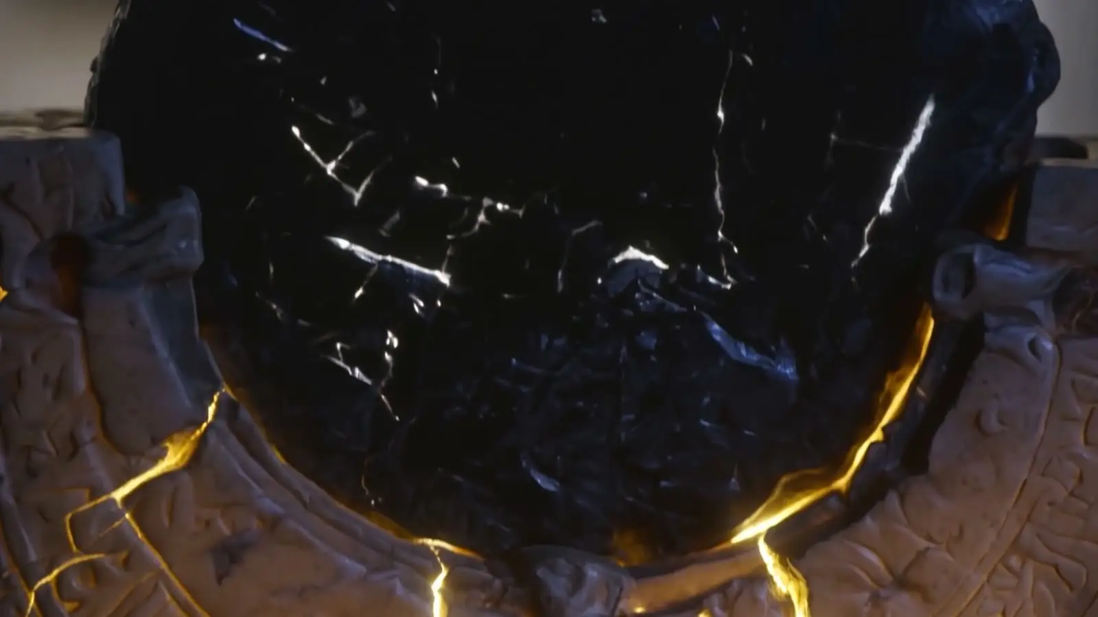 Zarafel AI VFX sequence frame — close-up of the relic’s glowing golden cracks