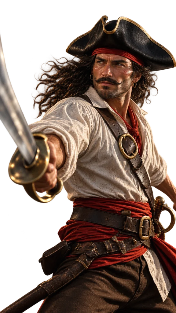 Piratenia Darmonius AI music video: pirate captain character