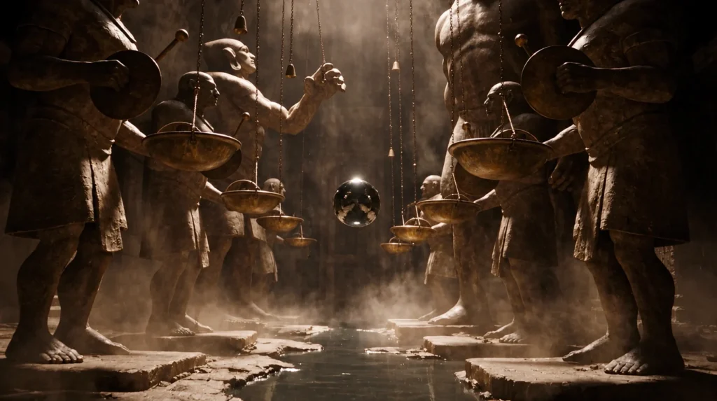 Deha Bilimlier AI Concert Film: disco ball among ancient stone giants